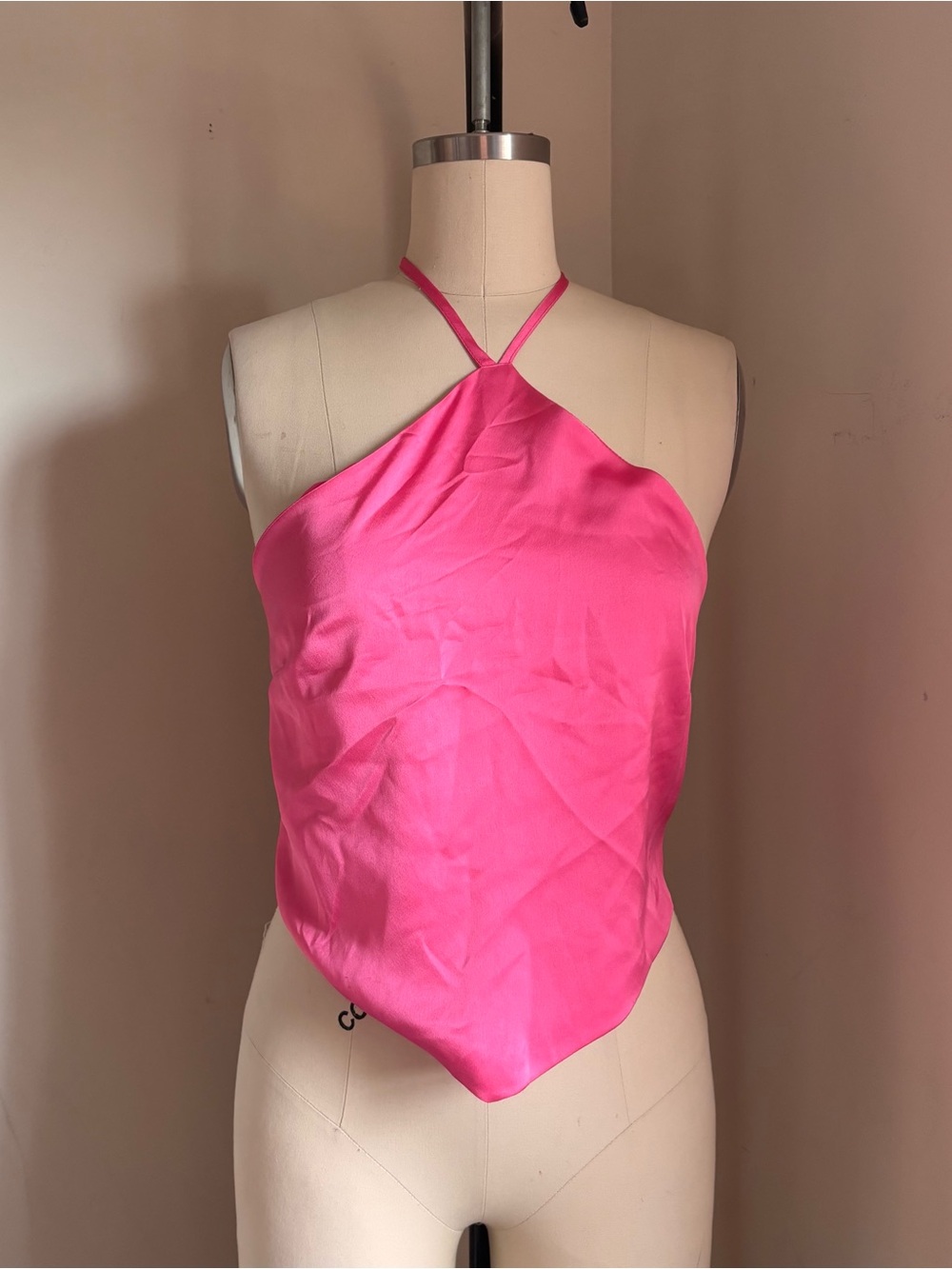 Hot Pink Halter Satin Camisole